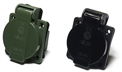 HOLZER 8 Stück/Einbausteckdose Schuko Anbau Steckdose 16A Feuchtraum / PA6 / + Flansch Dichtung (4x Schwarz / 4x Olivegrün RAL 6003)
