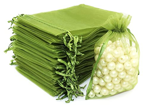 STARUBY 100 Stück Grün Organzasäckchen 10 x 15 cm Organzabeutel Hochzeit Säckchen Geschenkbeutel KordelzugGeschenkbeutel Mesh Beutel für Schmuck Süssigkeit Lavendel