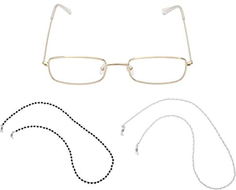 YiZYiF 1 Stück Brillengestell und 2 Stück Brillenketten Sonnenbrillenkette Brillenhalter Brillenhalskabel Lesebrillenband für Damen Herren Mädchen Gold&Schwarz&Weiß One Size