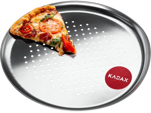 KADAX Molde para pizza, sartén para pizza con agujeros, bandeja de horno de chapa galvanizada, bandeja para pizza en dos variantes,izza (diámetro de 32 cm, plateada)