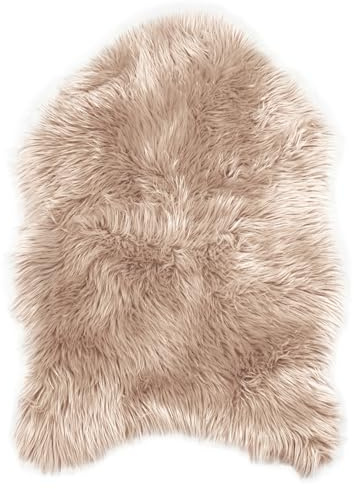Teppich Wölkchen Lammfell Kunst-Fell-Teppich | Hochflor Deko Schaffell als Flauschiger Bett-Vorleger oder Läufer für Schlafzimmer, Wohnzimmer oder Kinderzimmer | Beige - 100x150cm