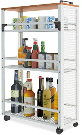 fusehome 2025 New, Slim Kitchen Storage Cart, 3 Tier Metal Rolling Utility Cart Mesh Basket, Multifunction Wire Basket Shelf Trolley for Home Laundry, Bathroom, Living Room, White