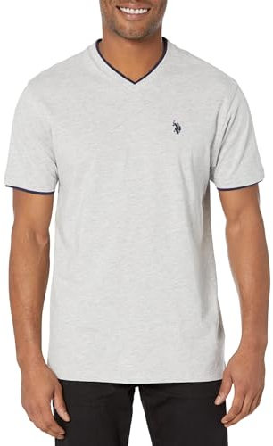 U.S. Polo Assn. Herren Doppel-Ringer V-Ausschnitt-04, Heather Light Grey, Klein