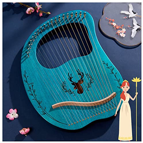 LVJMOB Tragbare Harfe Instrument Mahagoni, Lyre Harfen, Metall Mahagoni Leier Harfe mit Stimmschlüssel und Tragetasche, Lyre Instrument für Erwachsene/Kinder/Anfänger 19string blue1