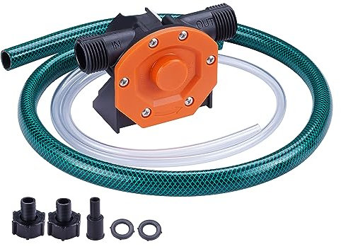 TOPWAY Self Priming Water Drill Pump Attachment with Suction and Discharge Hose, Mini Hand Power Drill Pump for Water, Oil Transfer