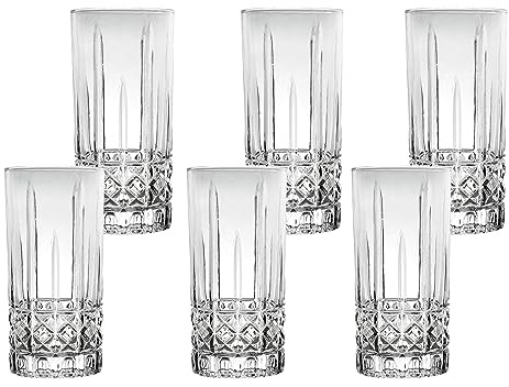 Lorren Home Trends Tall 12 Ounce Drinking Glass-Textured Cut Glass, Set of 6