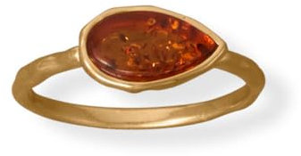 Ring aus 925er Sterlingsilber, 24 Karat vergoldet, birnenförmiger baltischer Bernstein, 24 Stück, leicht strukturiert, 5,5 mm x 10,7 mm, birnenförmige Fassung, Schmuck für Damen, Ringgrößenoptionen: J