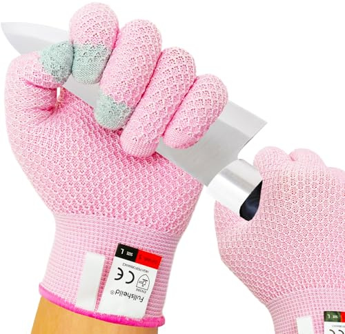 Fullsheild 4 Pack Cut Resistant Gloves Level 5 Protection for Kitchen Cut Gloves for Chef Oyster Shucking Mandolin Knife Butcher Wood Carving Pink XL