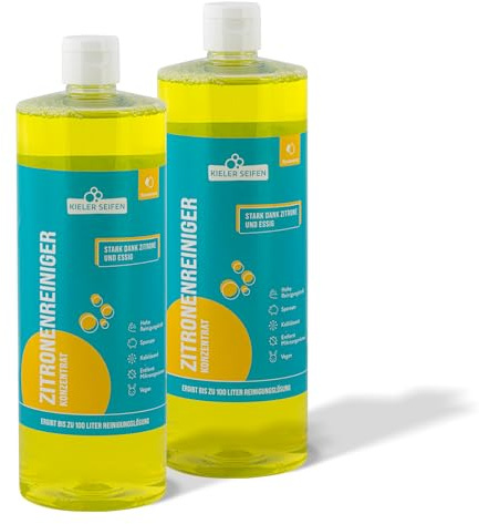 Kieler Seifen Oma´s Zitronenreiniger 2 L Konzentrat I Kalkreiniger mit der Kraft der Zitrone, frischer Zitrusduft | Reiniger für Küche, Bad & Sanitär