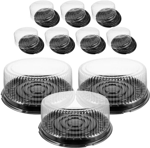 Angoily 10Pcs 8 Inch Plastic Cake Container with Clear Dome Lid, Cake Holder, Clear Plastic Cake Carrier, Round Cake Boxes, Cake Stand, Round Cupcake Holder with Lid, Reusable Bakery Box