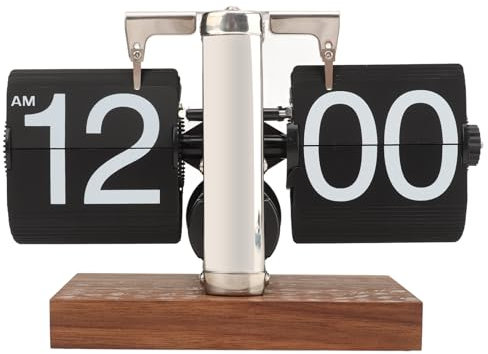 Vintage 12 Stunden Flip Clock - Batteriebetriebene mechanische Retro Uhr mit großen Ziffern, Einzelfuß Digitalanzeige für Wohnzimmer (Edelstahl Schwarz)