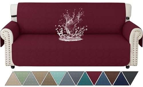 Ystyle Sofa Überzug 3 Sitzer Mit Armlehnen, Sofabezug Wasserdicht, Wohnzimmer Antirutsch Sofaschoner, Kratzfester Couch Überzug Für Haustiere, Katzen, Hunde, Spielende Kinder, Burgunderrot