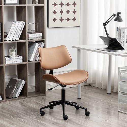 Widppsopt Moderner Computerstuhl aus Kunstleder, ergonomischer Arbeitsstuhl ohne Armlehnen, mit Tiefenverstellung der Rückenlehne, 360-Grad-Drehstuhl, Arbeitsstuhl für Zuhause und das Schminkzimmer