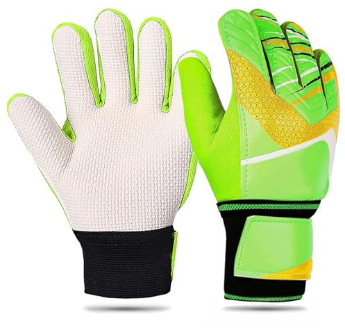 Tormann Handschuhe Kinder,Goalkeeper Gloves,Torwarthandschuhe Kinder Größe 6 mit Fingerschutz und Doppeltem Handgelenkschutz,für Extreme Starke Kontrolle und Griffigkeit,Rutschfes,Leuchtendes Grün