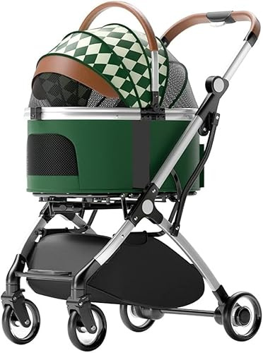 Haustier-Kinderwagen für kleine, mittelgroße Hunde/2 Katzen, trennbarer Katzenwagen mit Regenschutz, Aluminiumhalterung, Reisewagen, praktischer und bequemer Haustier-Hundebuggy (grün)