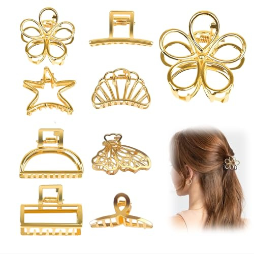 Goiern Lot de 8 mini pinces à cheveux dorées pour femme - Accessoires en métal pour cheveux épais et fins