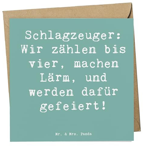 Mr. & Mrs. Panda Glückwunschkarte Spruch Schlagzeuger Stolz - Geschenk, Musik, doppelkarte, Band, Dynamik, faltkarte, Konzert, Klappkarte, Beats, anlasskarte, Grußkarte, Lernen, Instrument, Musiker
