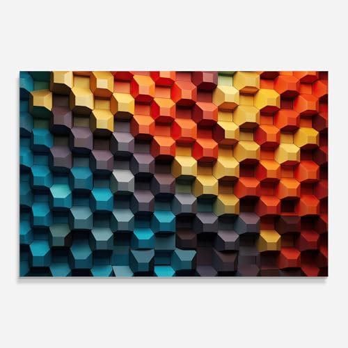 ARTHUB® Glasbild 50x70 cm, 5mm ESG | Moderne Wandbilder aus Glas für Wohnzimmer & Schlafzimmer, Wanddekoration, Wohnkultur, Abstrakte, 3d Sqare Mix