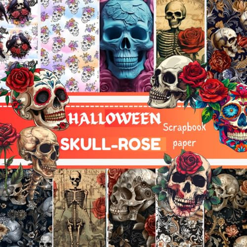 HALLOWEEN-SKULL AND ROSE SCRAPBOOK PAPER: This is a Double sided craft paper with prints on both sides, Decoupage, Ephemera, Origami, Collage, mixed media art