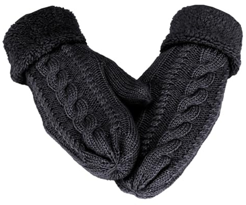 Lufdegim Handschuhe Damen Winter Warm, Fäustlinge Damen Super Dicke Gestrickt Fausthandschuhe Outdoor Fäustlinge, Winterhandschuhe Damen Weihnachts Geburtstags Geschenk (Dunkelgrau)