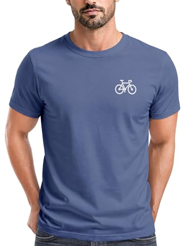 Neverless® Herren T-Shirt Fahrrad Bike Printshirt Logo Aufdruck Radfahrer Outdoor Fashion Streetstyle Denim-Blue L