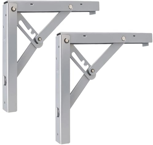 MS Beschläge Schwerlast Klappkonsole 1 Paar Stahl Regalträger 3-stufig einstellbar Klapptischhalter Regalbodenhalter Klappwinkel DIY Stützhalterung (Silbergrau, 405mm x 405mm)