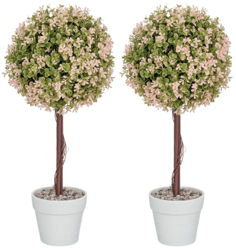 HOMCOM Set of 2 Decorative Artificial Plants Outdoor 60cm Cream White | Murraya Flowers in Pot, Fake Plants, Home Indoor Decor