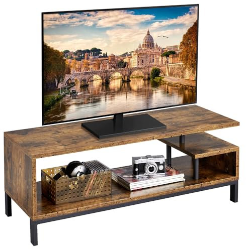 Soberine Mobile per TV Tavolino Basso a 2 Ripiani Tavolino Salotto Stile Industriale Mobile Porta TV in Legno Tavolino da Divano Soggiorno 106 x 40 x 40 cm Marrone Rustico