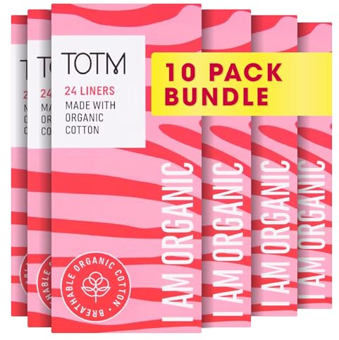 TOTM Panty Liners | Certified Organic Cotton | Unwrapped & Less Waste | Naturally Soft, Absorbent & Super Comfy | 10 Packs | 240 Liners