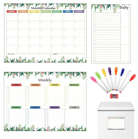 Calendario magnetico, cancellabile a secco per frigorifero, 42,5 x 30,5 cm, organizer mensile, lavagna bianca riutilizzabile, pianificazione familiare, set di 3, organizzazione per casa e ufficio