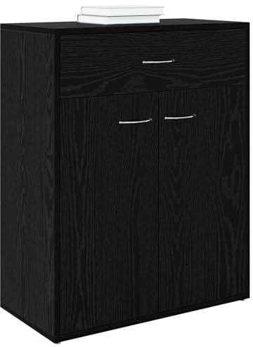 vidaXL Sideboard med låda Svart Ek 60 x 30 x 75 cm Konstruerat trä, Modern skåp, rektangulär, smart förvaring, hållbar design för vardagsrum, samtida hemmaorganisering