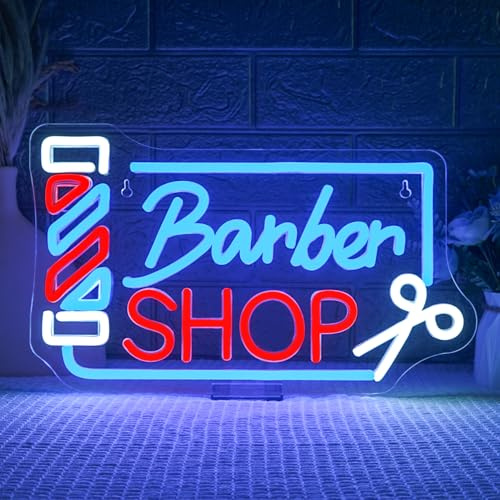 Looklight Barber Shop Neon LED, Señal de Luz de Peluquería para Decoración de Pared y Ventana, Luz LED de Salón con USB, Regalos para Peluquería y Salón de Peluquería Señal de Neón Abierta