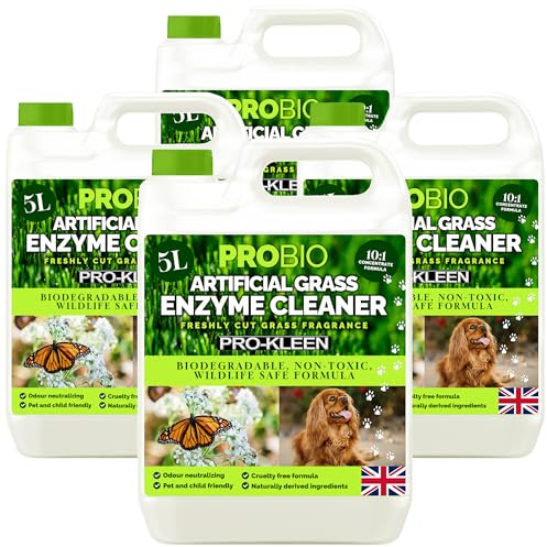 Pro-Kleen ProBio Artificial Grass Cleaner Probiotic Based Deodoriser Odour Eliminator 4 x 5L Non-Toxic Cruelty-free Pet Friendly. Fresh Cut Grass fragrance. Naturally derived Probiotic Cleaning