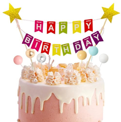 GZSYWZ Kuchen Topper Bunting Set - Alles Gute zum Geburtstag Tortendeko Happy Birthday Tortendeko Banner Bunt Mini-Ballonstäbe Tortendekoration für Kinder Mädchen Junge