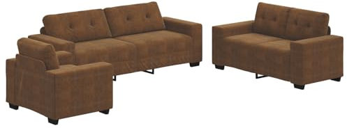 vidaXL Gran Arreglo de Asientos Moderno Conjunto de Sofá para Sala de Estar con Tapicería Marrón Texturizada Cojines Desmontables Marco de Madera Natural para 5 Personas Solo Uso Interior Sofá Mueble