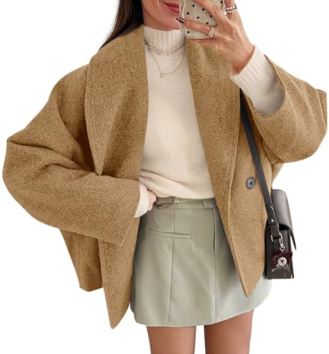 Yousify Womens Cropped Pea Coats Oversized Wool Blend Short Jackets Lapel Double Breasted Fall Winter Outerwear Outfits