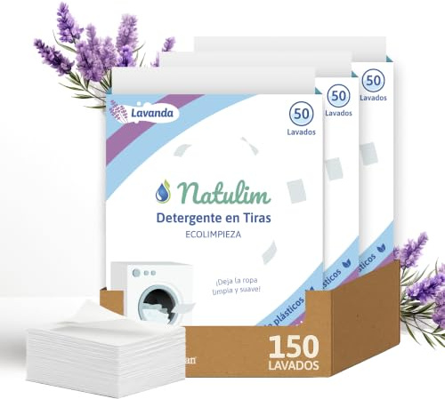 Natulim - Detergente en Tiras para Lavadora (150 Lavados) - Incluye Efecto Suavizante, Ecológico, Hipoalergénico, Made in Spain - Ropa Limpia y Suave sin ensuciar el Planeta (Lavanda) - 2 Pack