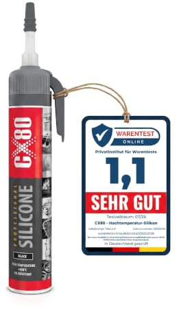 CX80 | Hochtemperatur Silikon schwarz | Dauerelastische Versiegelung für Temperaturen von -65°C bis +380° | Für Bauwesen, KFZ und Industrie | Beständig gegen Öle, Benzin und Fette | 210ml Applikator