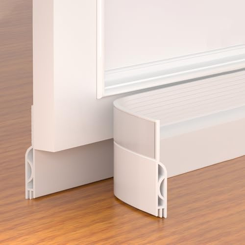 Pundin Door Draft Stopper, Adjustable Door Sweep, Silicone Weather Stripping, Under Door Gap Filler, White, 78 inch
