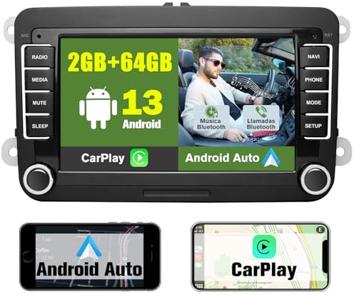 AWESAFE 2GB+64GB Radio Android 13.0 para Coche con Pantalla Bluetooth 2 DIN para VW, Autoradio 7'' con CarPlay/Android Auto para VW, Admite WiFi/GPS/RDS/USB/FM/Mandos del Volante y Cámara Trasera