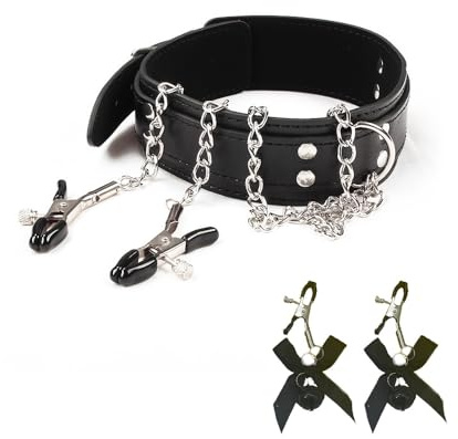 XFSRG Choker Donna Collare BDSM in Pelle con Catena e Pinze Capezzoli Girocollo Donna Elegante e Sensuale per Bondage e Costrizione