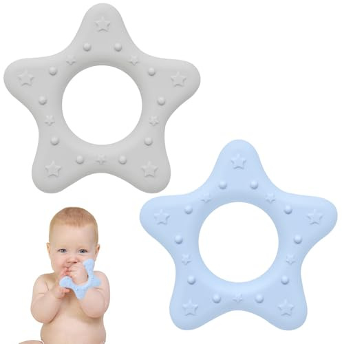 Quesuc Kühlbeißring 2Er-Set – Beißring Baby Ab 3 Monate – Kühlende Zahnungshilfe Und Beißspielzeug Für Babys Und Kleinkinder(Blau, Grau)