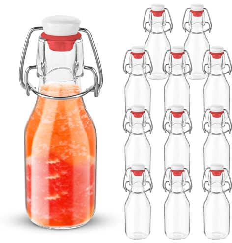 ACOMTUO Lot de 12 Bouteille en Verre avec Bouchon Mécanique 100ml,Bouchon Pivotant,Bouteille Vide Verre pour Liqueurs, Huile, Vinaigrette, Bière, Jus