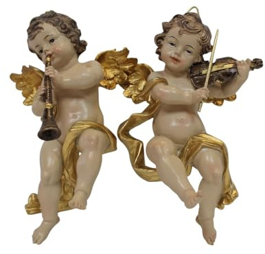 ZICOM Schutzengel Wandengel musizierend 2-teilig Höhe 14,5cm handbemalt Polyresin, schöne Geschenkidee