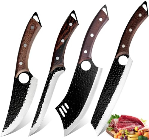 4 Stücke Kochmesser Set, Küchenmesser, Handgeschmiedet Chefmesser, Perfekt zum Schneiden Messer, Serbisches, Hackmesser Scharf Messer für Zuhause