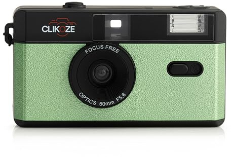 Clikoze Cámara de película de 35 mm, cámara recargable reutilizable de medio marco, color verde salvia