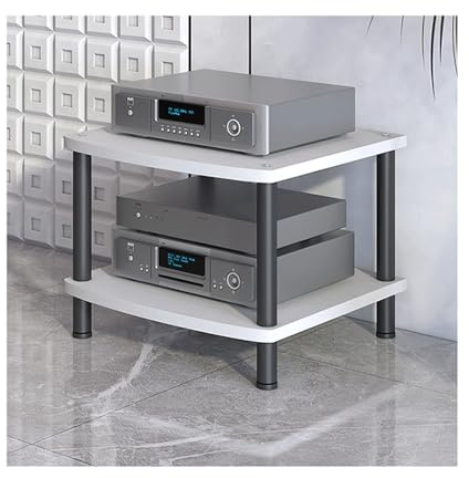 Support multimédia AV en bois à 2 niveaux pour lecteur CD et composants stéréo, console TV, équipement de cinéma maison, étagère blanche, parfait pour les jeux et les studios