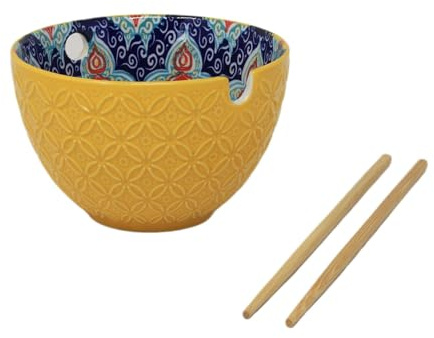 Lesser & Pavey Bowl Yellow Mediterranean Tuscany Bohemian Ceramic Design Noodle with Chopstick