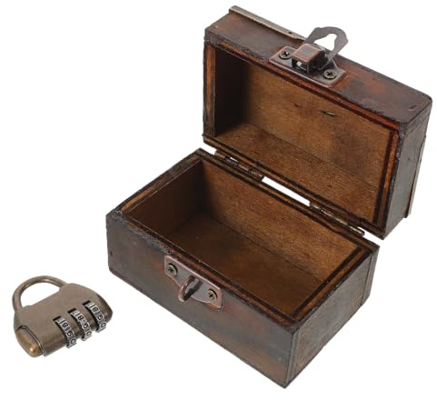 Hemobllo Joyero Vintage de Madera Maciza con Cerradura para Escritorio, Caja de Joyería Pequeña Estilo Rústico, Organizador Decorativo para Almacenamiento Seguro de Accesorios