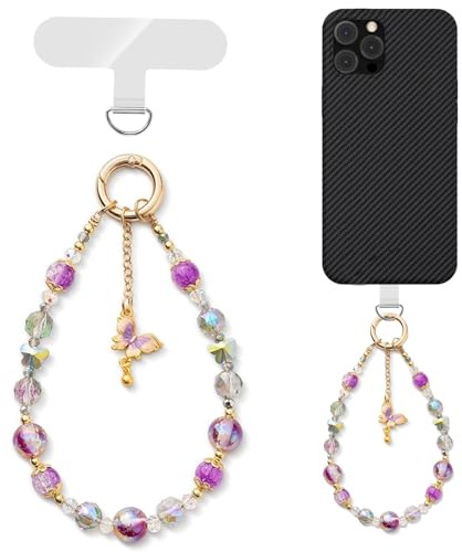 TENGWA Chaîne de Téléphone 15cm Papillon Violet Portable Poignet Court avec Clip de Cordon Dragonne de Lanière de Téléphone Divers Téléphones Portables Cadeaux pour Femmes